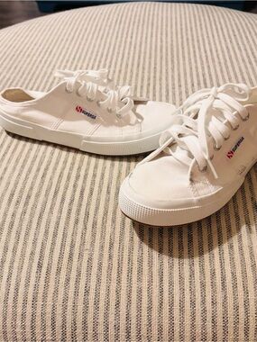 Superga White Canvas Slip-On Sneakers with Laces